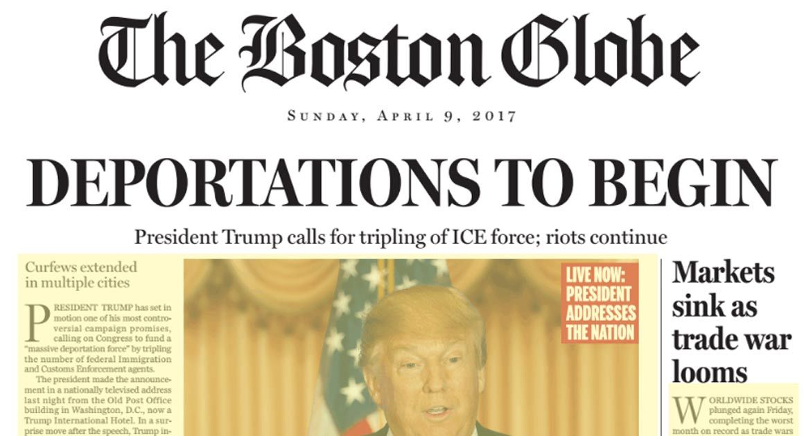 Part of the front page that'll run tomorrow in The Boston Globe
