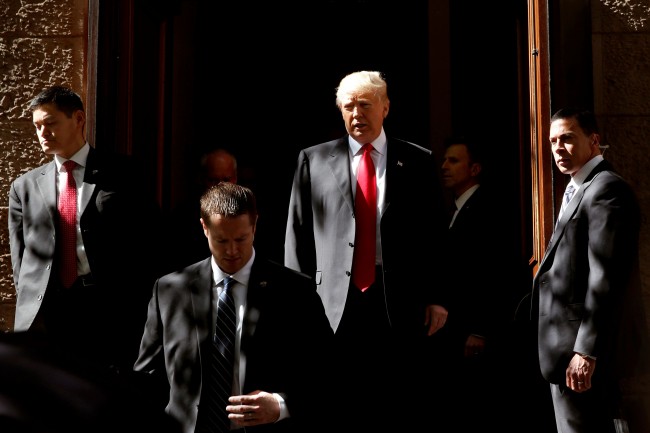 Republican presidential candidate Donald Trump exits a polling station after voting for the New York primary election in Manhattan, New York City, April 19, 2016. REUTERS/Andrew Kelly