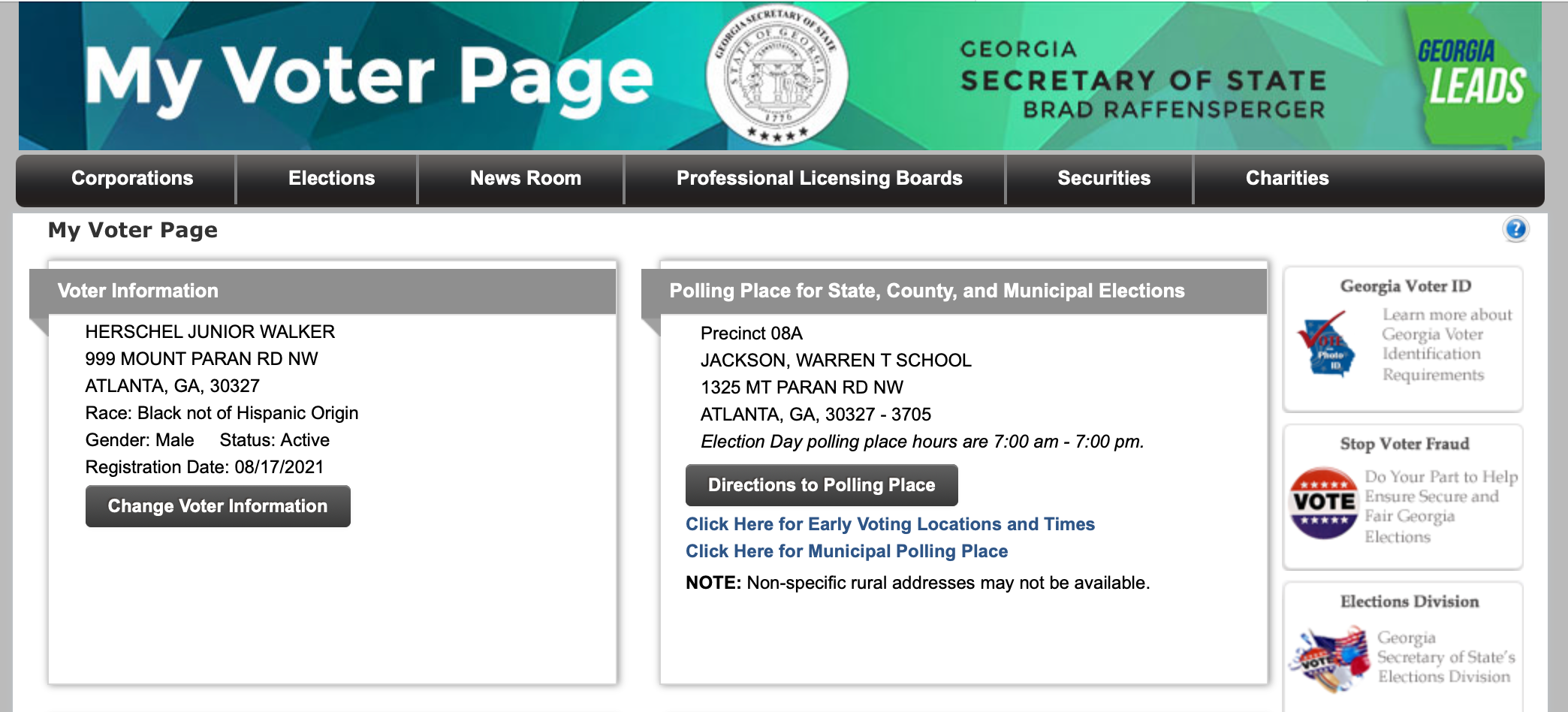 Walker, Georgia voter registration