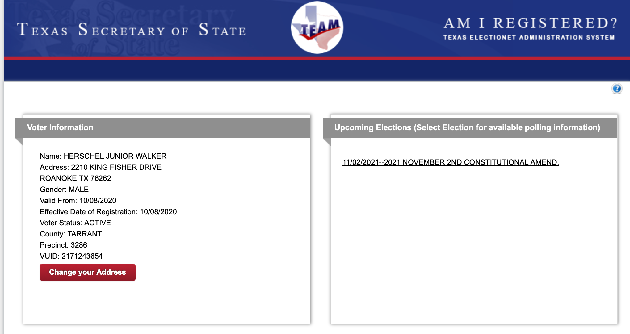 Walker, Texas voter registration