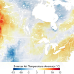 air temperature anomalies across the continental United States and Canada on June 27, 2021