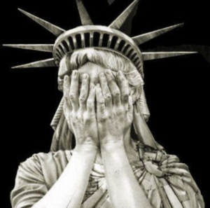 lady liberty, hands on face