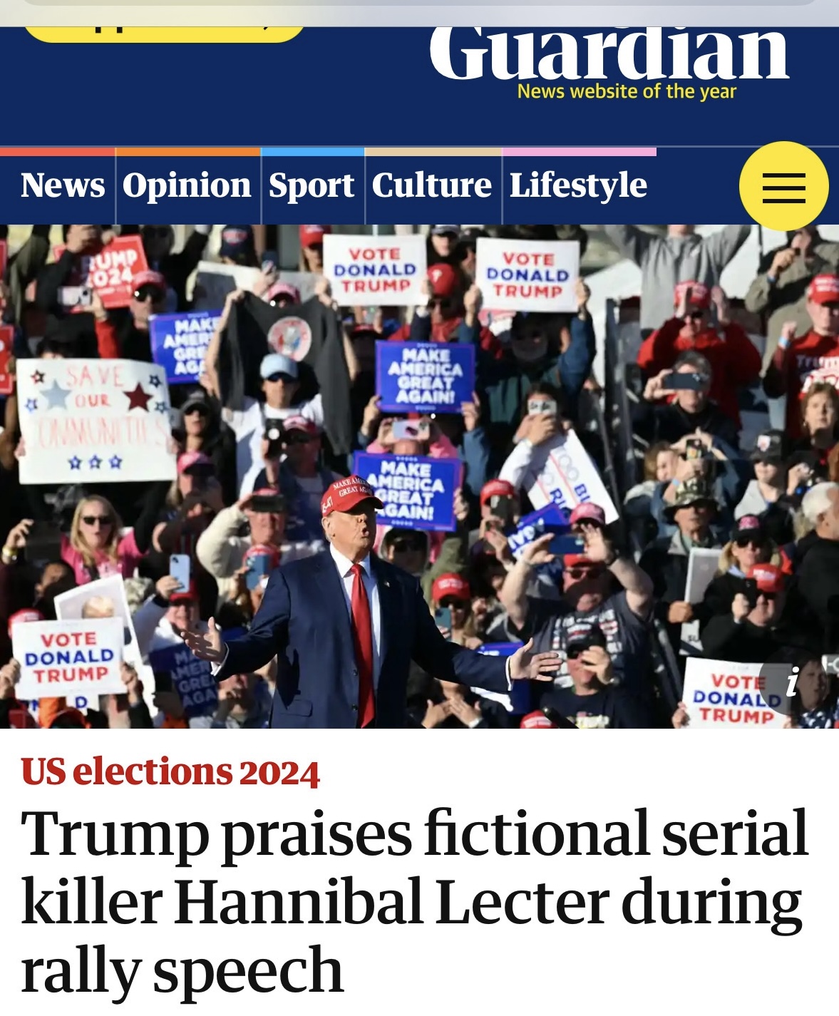 Trump praises fictional serial killer Hannibal Lecter during rally speech