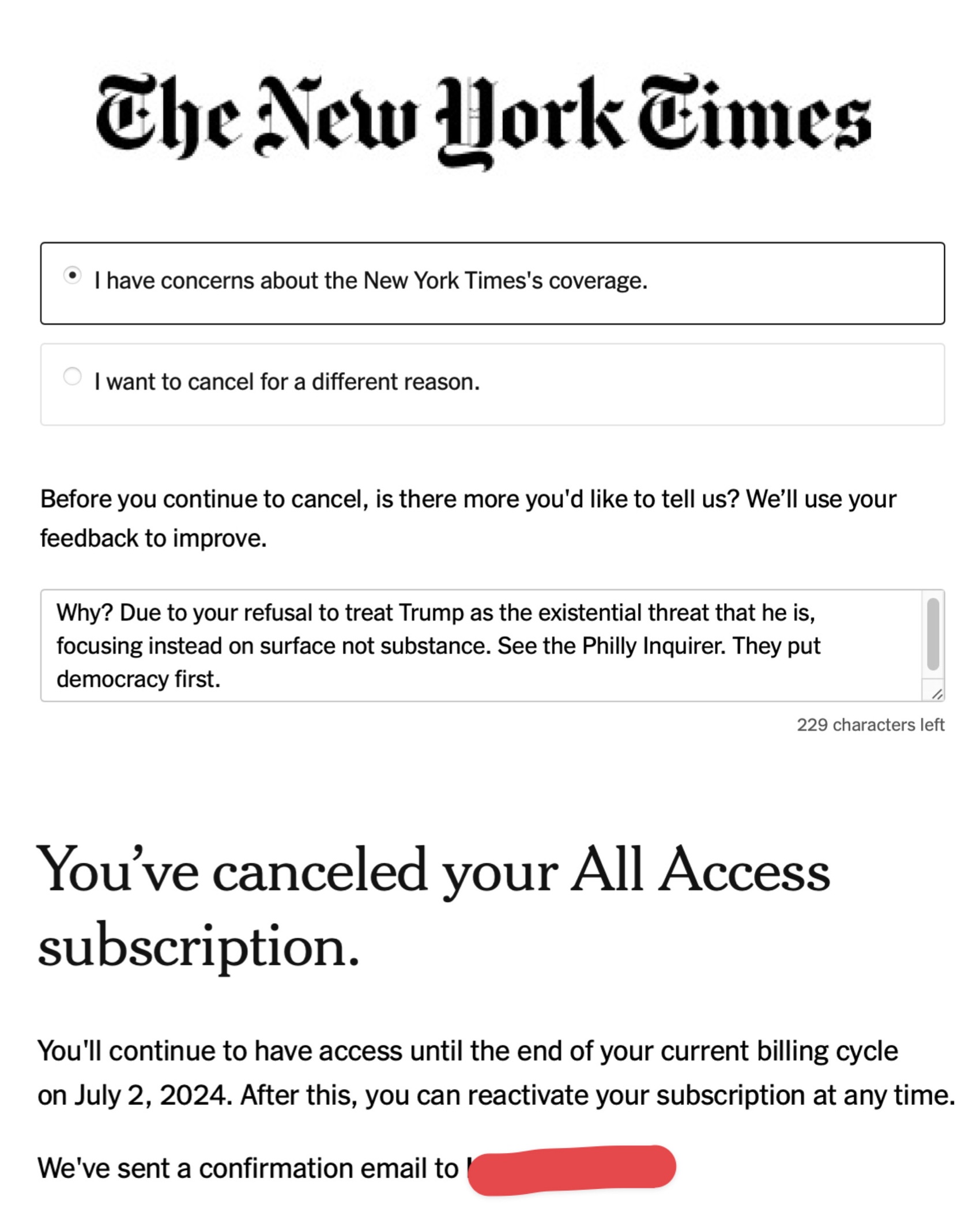 NYT cancellation
