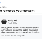 Facebook notice of removed content