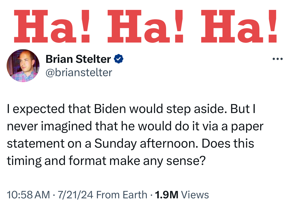 Laughing at Brian Stelter tweet