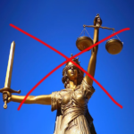 lady justice with red X