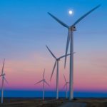 wind farm at sunset