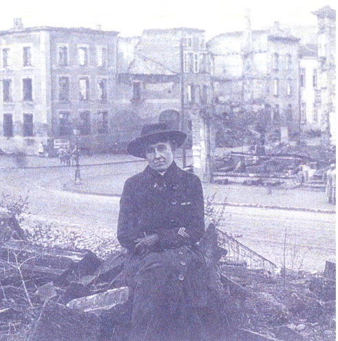 Chief Nurse Beatrice Mary MacDonald in a destroyed French town, circa 1917-19. Credit: New York State Parks, Recreation and Historic Preservation