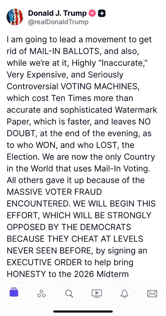 Trump's Truth Social post pledging to end mail ballots