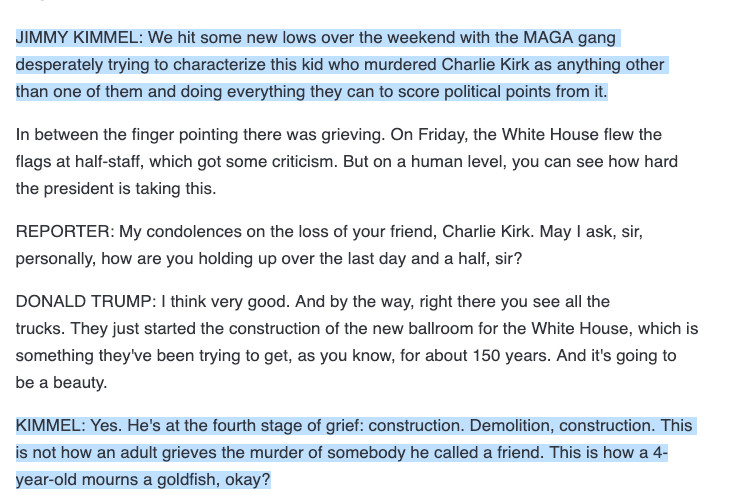 Transcript of Jimmy Kimmel monologue