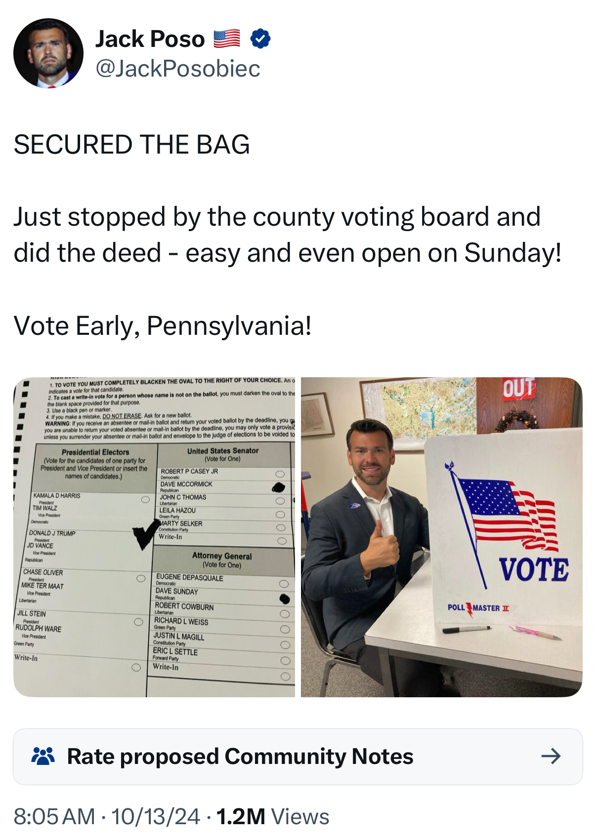 twitter - jack SAYS he voted in PA