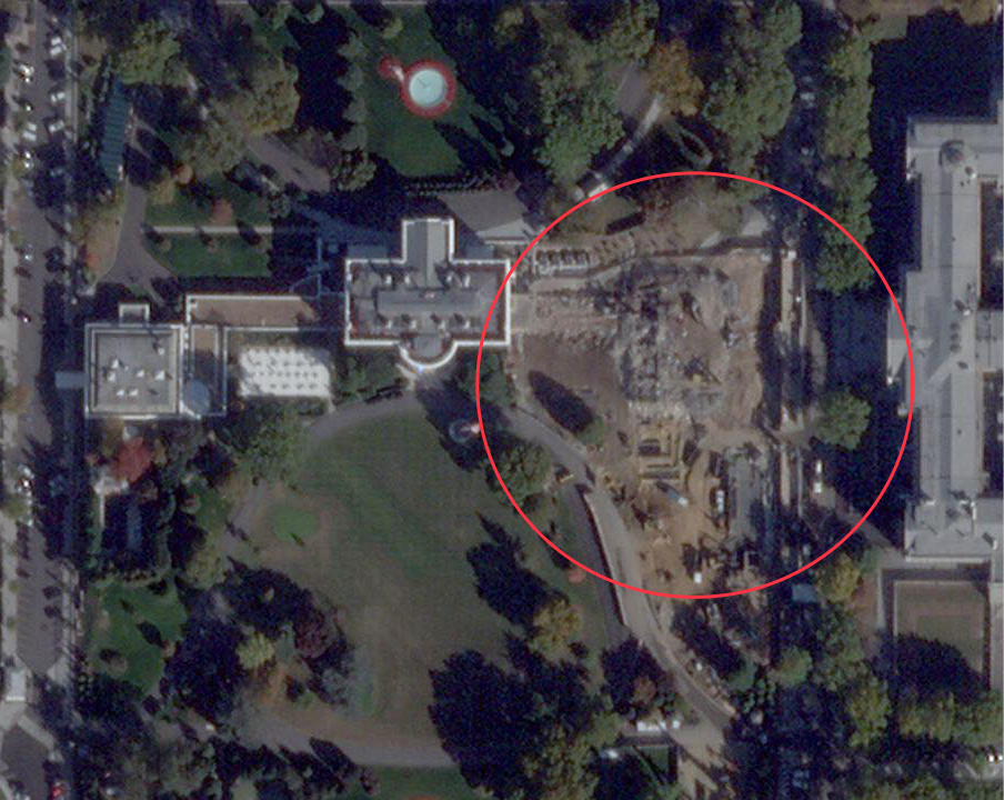 satellite image of White House with East Wing destruction