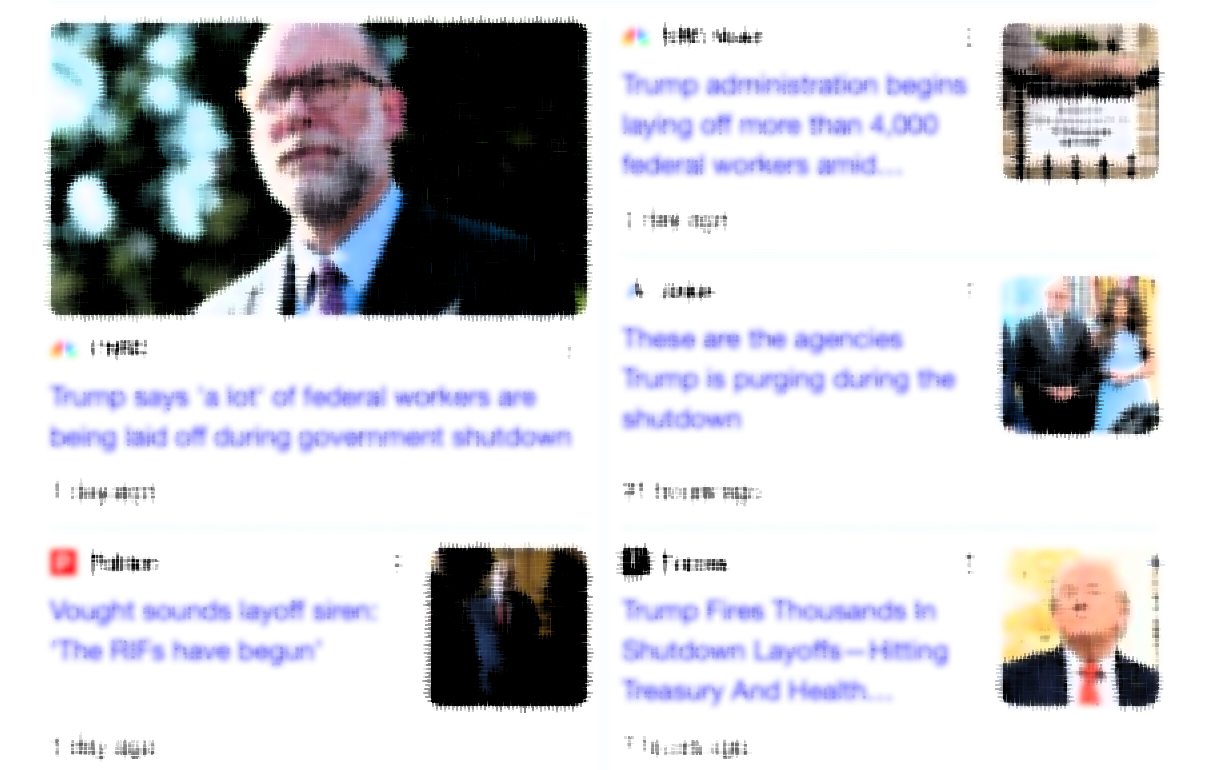 blur of news headlines about trump layoffs