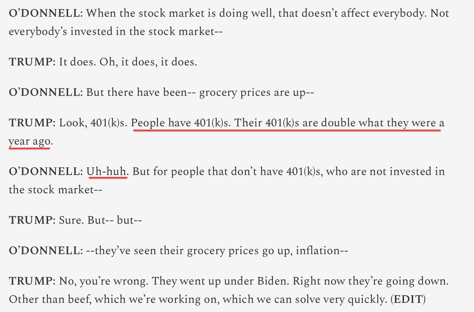 CBS Trump Interview with 401(k) reference