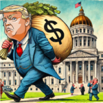 editorial cartoon trump with bag of money