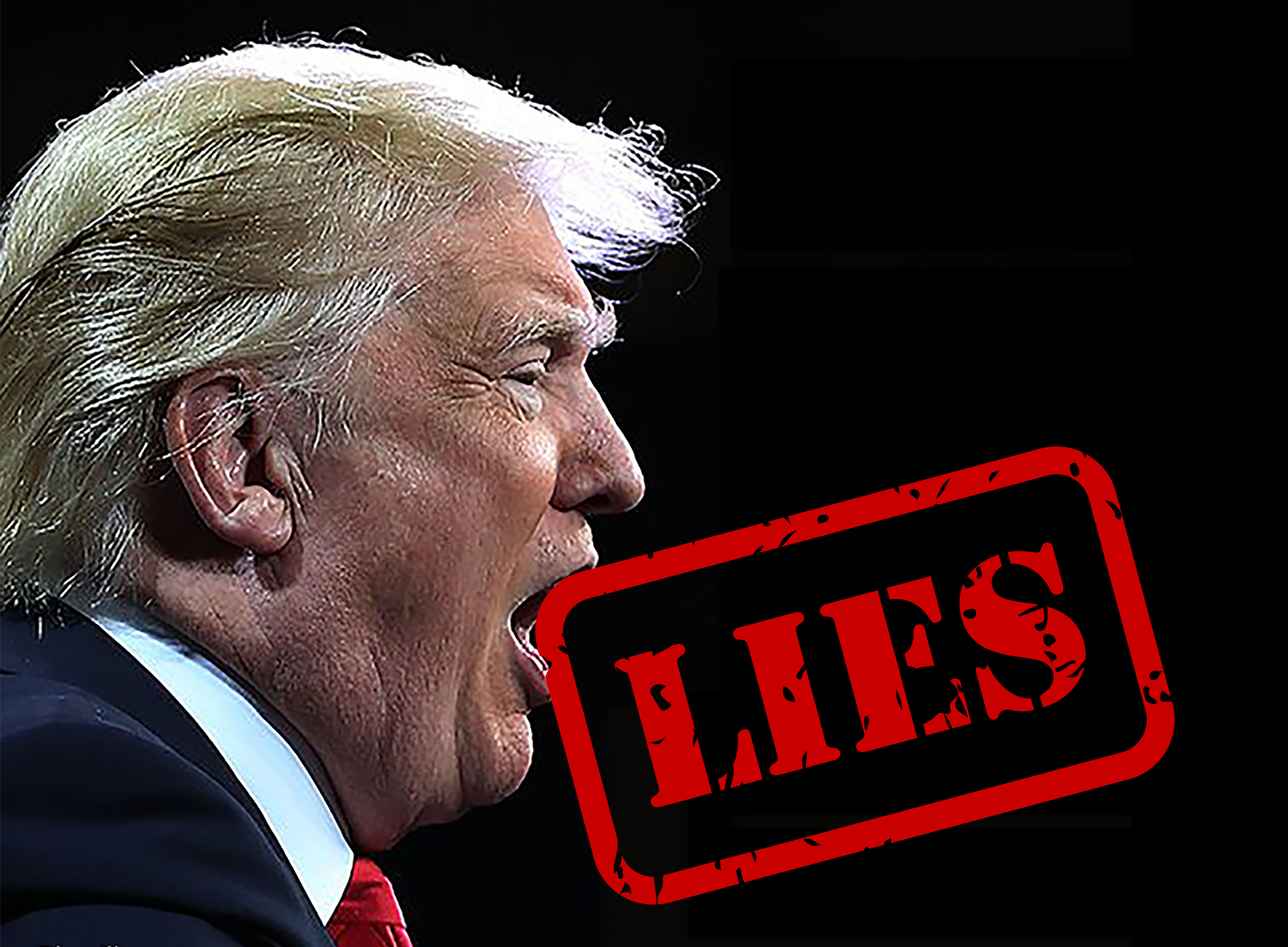 photo of trump with "lies" stamp