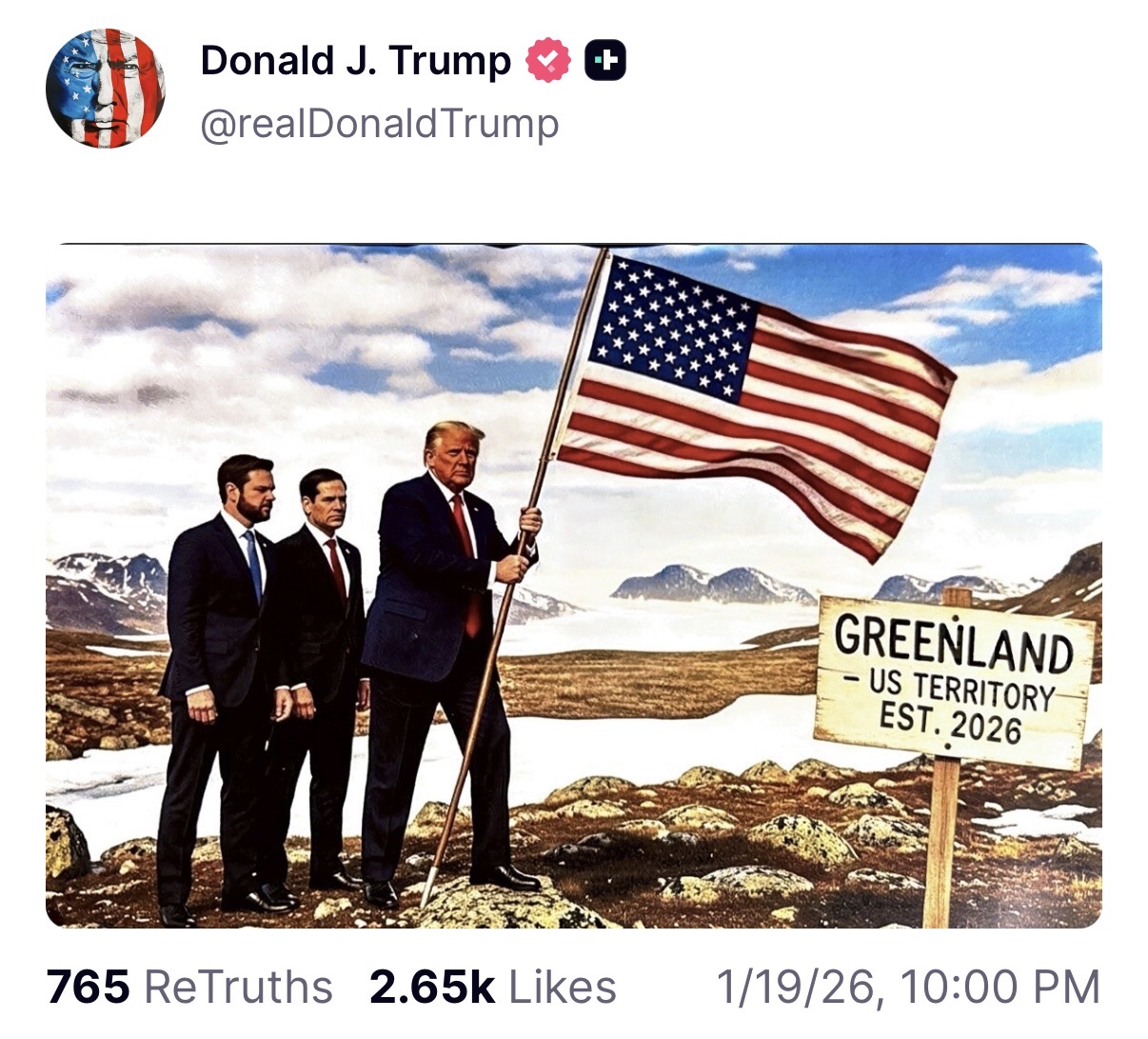 Truth Social post shows Trump conquering Greenland