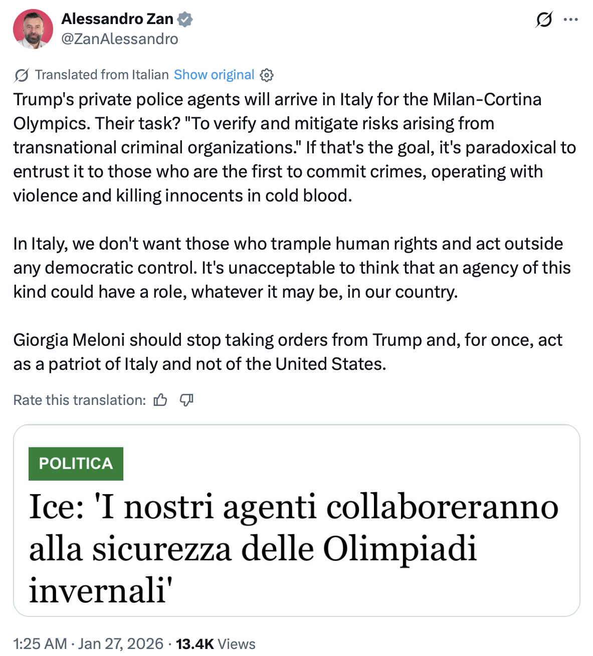 Quote from Italy transcribed into English