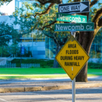 Road sign in New Orleans warns of flooding