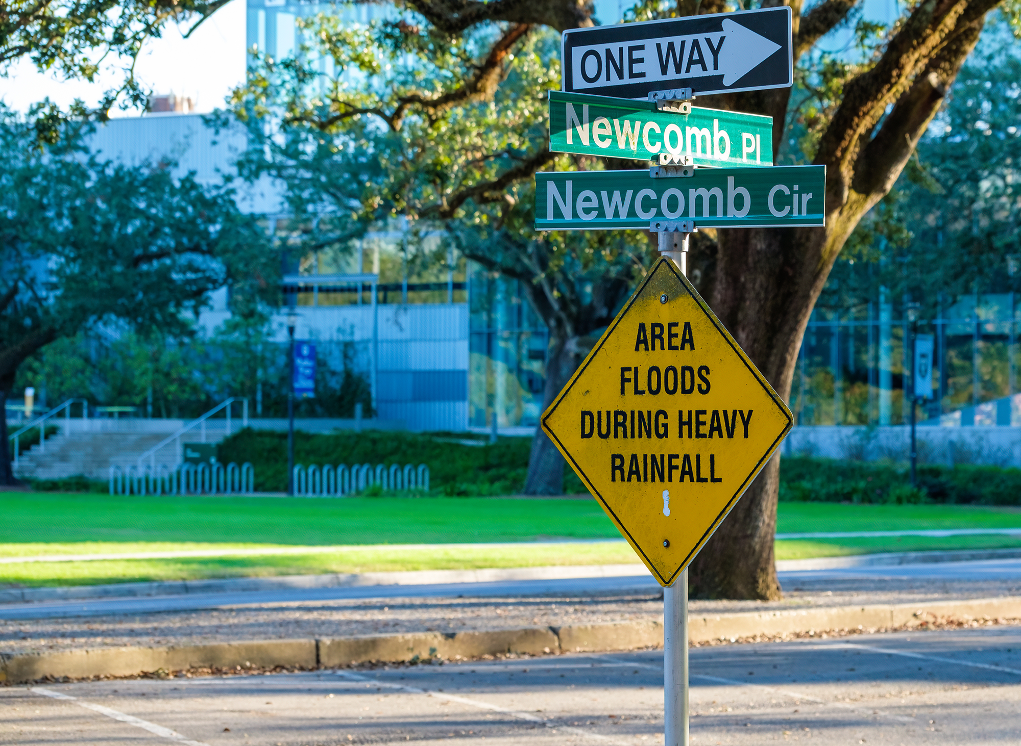 Road sign in New Orleans warns of flooding